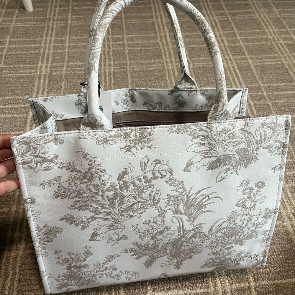 Aritzia Cream Floral Tote Bag